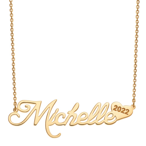 14K Gold over Sterling Name with Graduation Year Heart Necklace