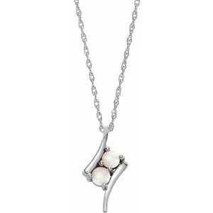 Sterling Silver Opal Two-Stone 16-18" Necklace