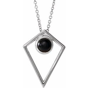 Sterling Silver Onyx Cabochon Pyramid 16-18" Necklace