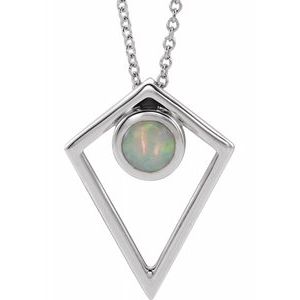 Sterling Silver Opal Cabochon Pyramid 24" Necklace