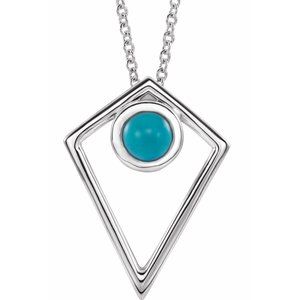 Sterling Silver Turquoise Cabochon Pyramid 24" Necklace