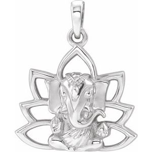 Sterling Silver 19.3x15.7 mm Ganesha Pendant