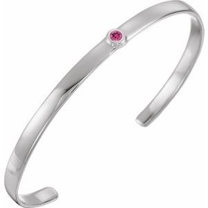 Sterling Silver Pink Tourmaline Cuff 6" Bracelet