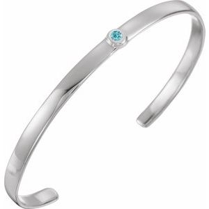 Sterling Silver Blue Zircon Cuff 6" Bracelet