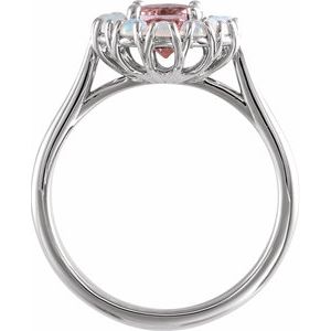 Sterling Silver Morganite & Ethiopian Opal Halo-Style Ring