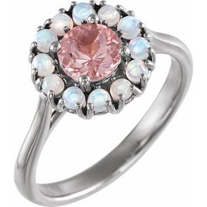 Sterling Silver Morganite & Ethiopian Opal Halo-Style Ring