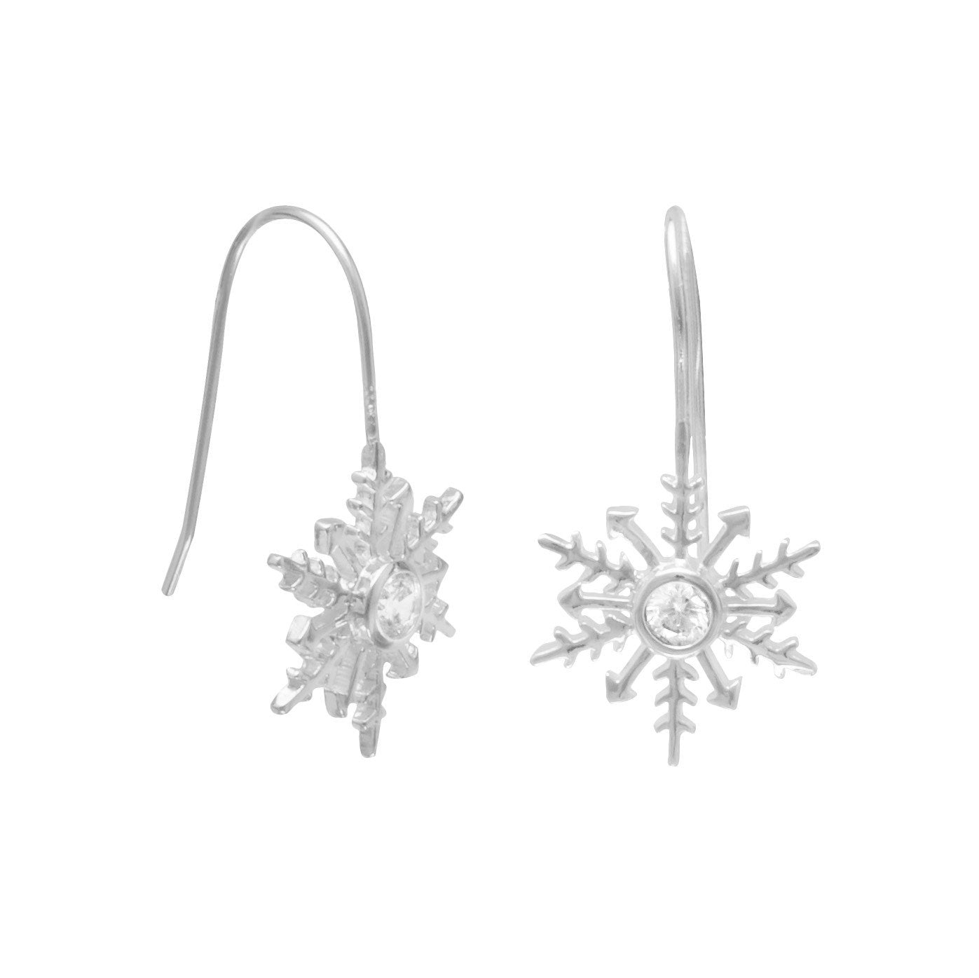 Polished CZ Snowflake Earrings on French Wire