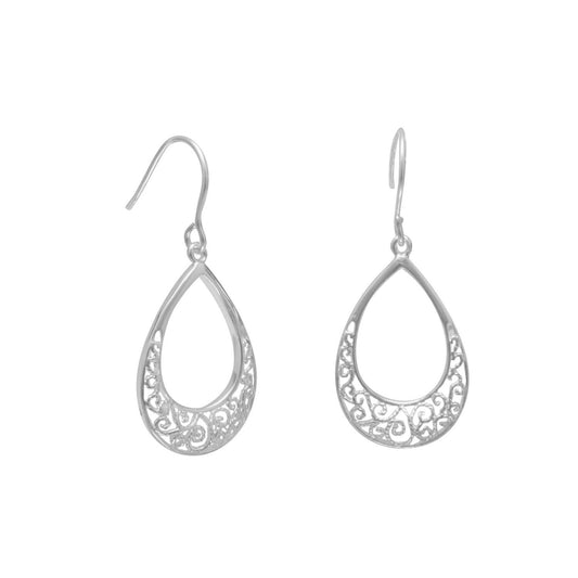 Tear Shape Filigree Design French Wire Earrings