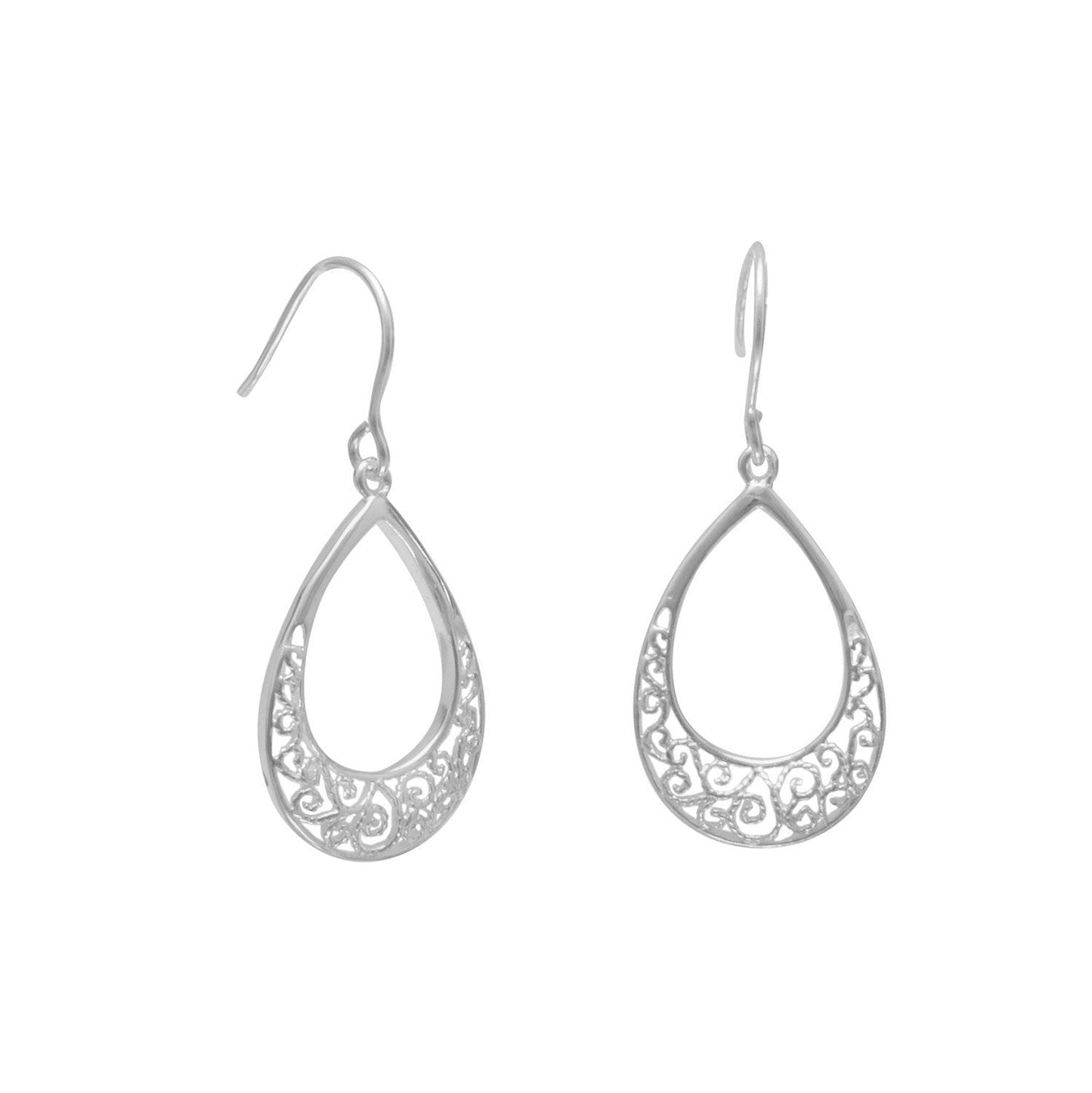 Tear Shape Filigree Design French Wire Earrings