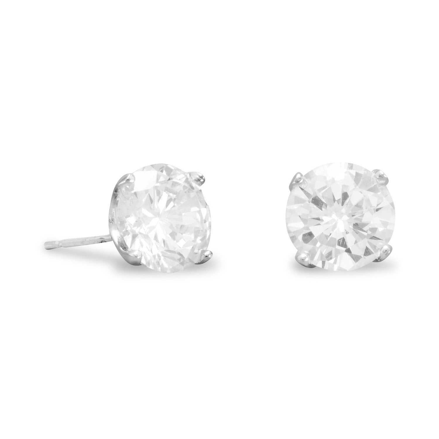 Rhodium Plated 8mm CZ Stud Earrings