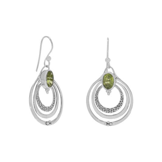 Oxidized Triple Circle with Peridot Earrings