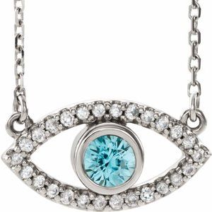 Sterling Silver Zircon & White Sapphire Evil Eye 18" Necklace