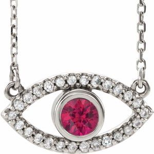 Sterling Silver Chatham® Created Ruby & White Sapphire Evil Eye 16" Necklace