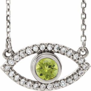 Collar de plata de ley con peridoto y zafiro blanco contra el mal de ojo de 16"