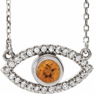 Sterling Silver Citrine & White Sapphire Evil Eye 16" Necklace