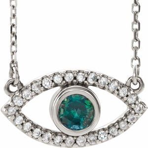 Sterling Silver Alexandrite & White Sapphire Evil Eye 16" Necklace