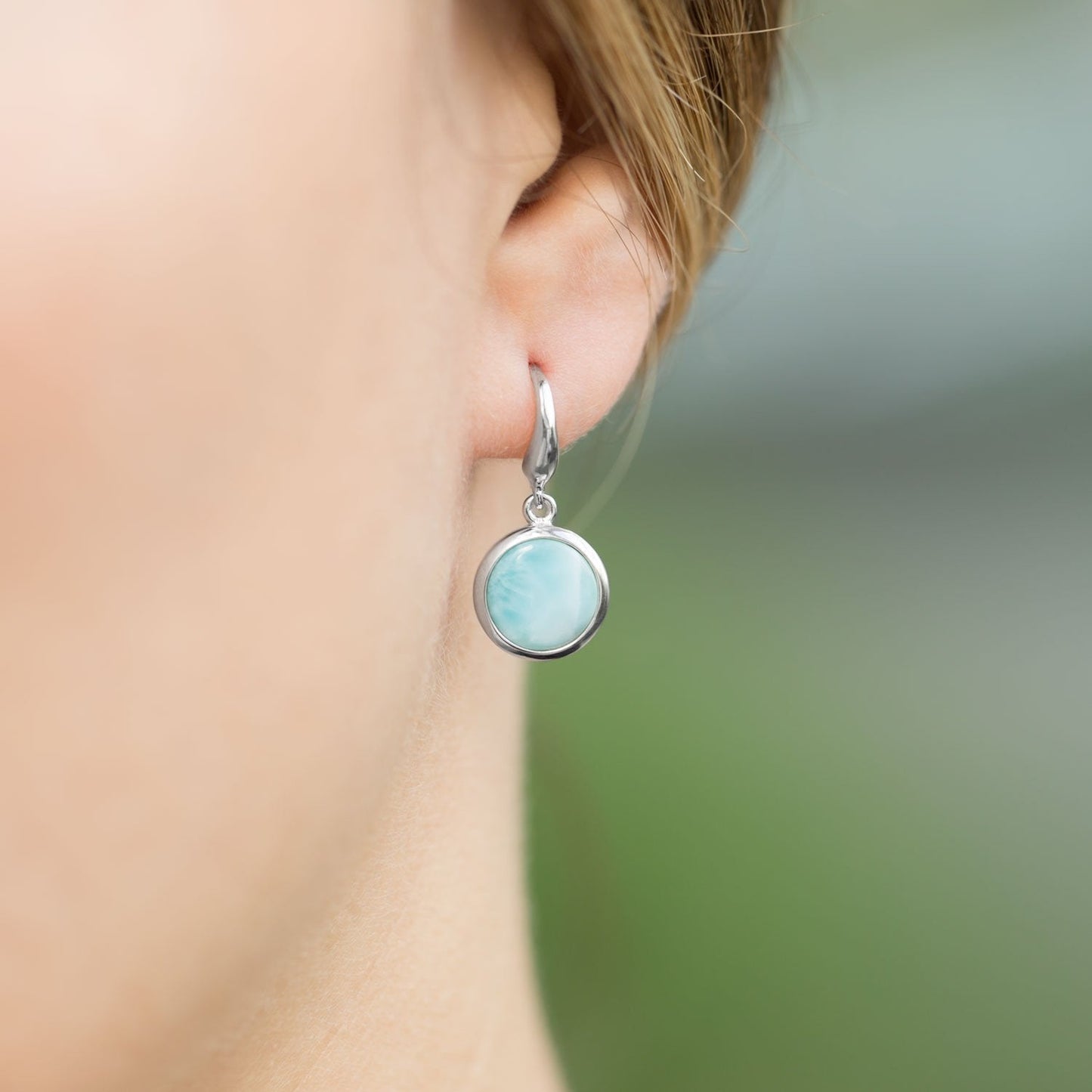 Rhodium Plated Larimar Drop Earrings