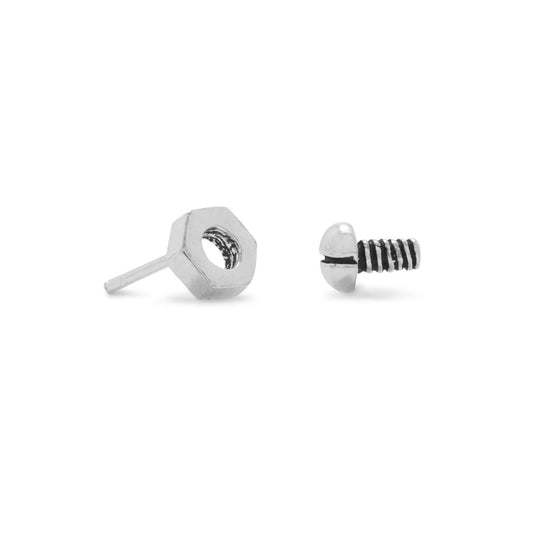 Oxidized Nut and Bolt Stud Earrings