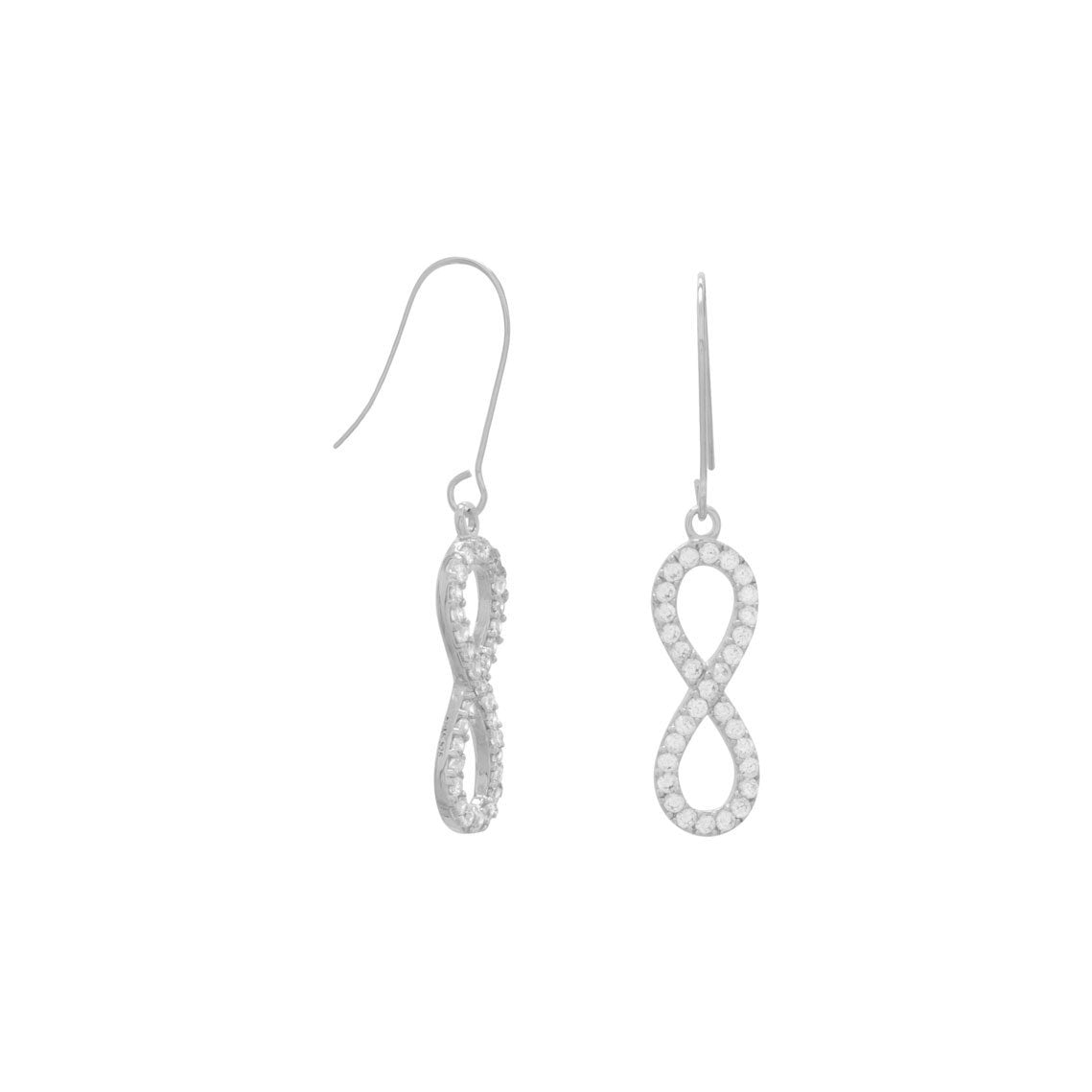 Rhodium Plated CZ Infinity Drop Earrings