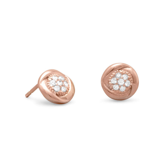 Round 14 Karat Rose Gold Plated CZ Stud Earrings