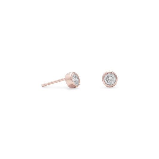 14 Karat Rose Gold Plated Stud Earrings with Bezel Set CZs