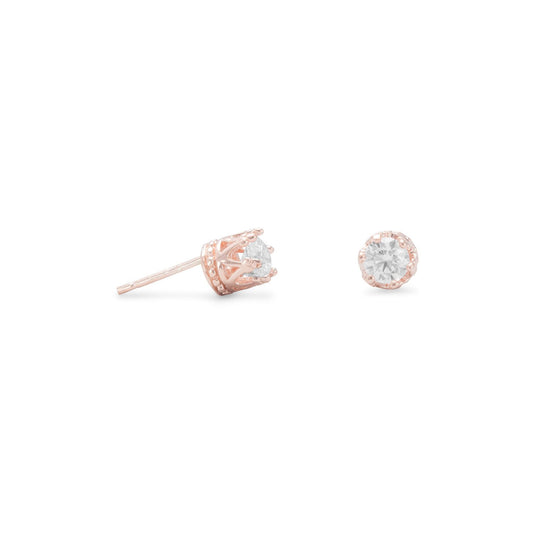 14 Karat Rose Gold Plated Crown Set CZ Earrings