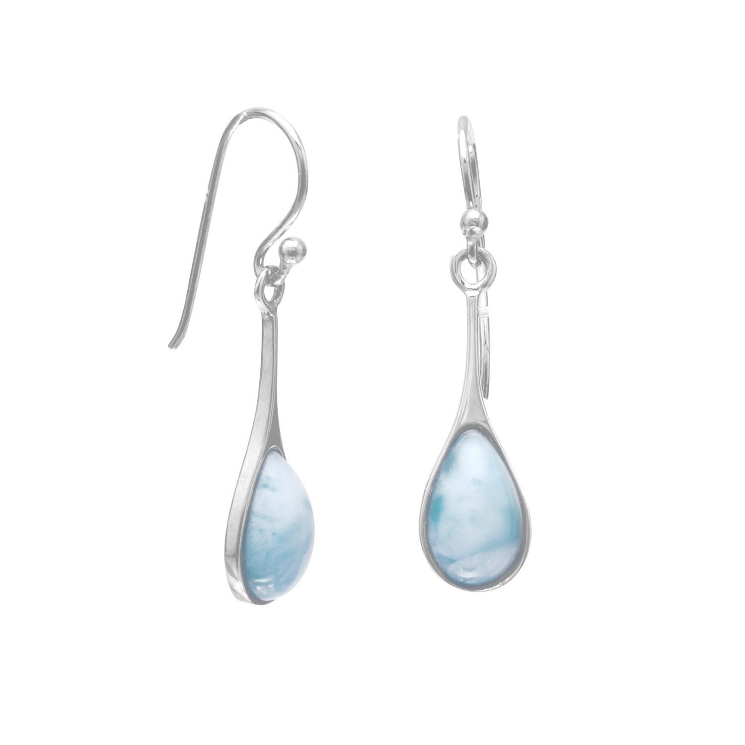 Rhodium Plated Pear Drop Larimar Earrings