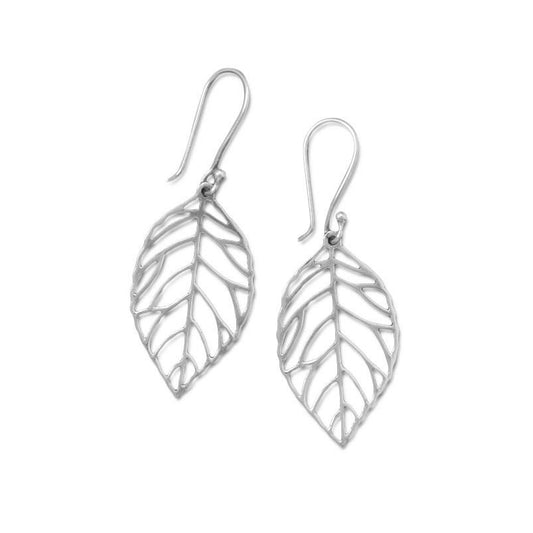 Oxidized Cut Out Leaf Drop Earrings