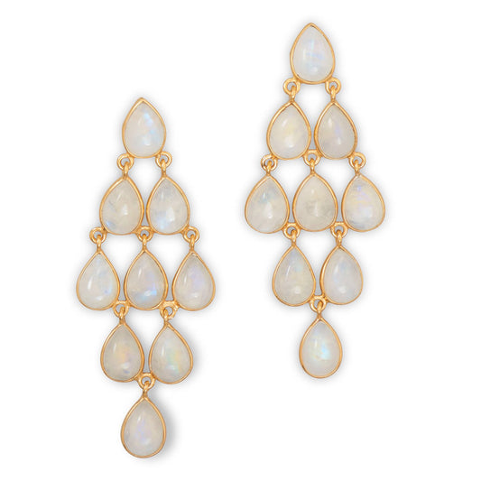 14 Karat Gold Plated Rainbow Moonstone Chandelier Earrings