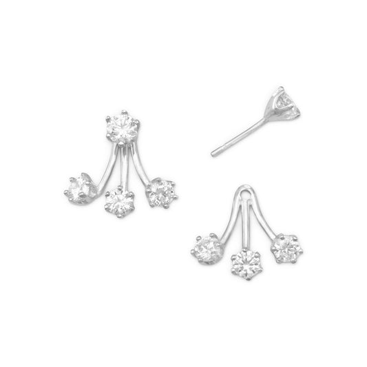 Rhodium Plated CZ Front Back Earrings