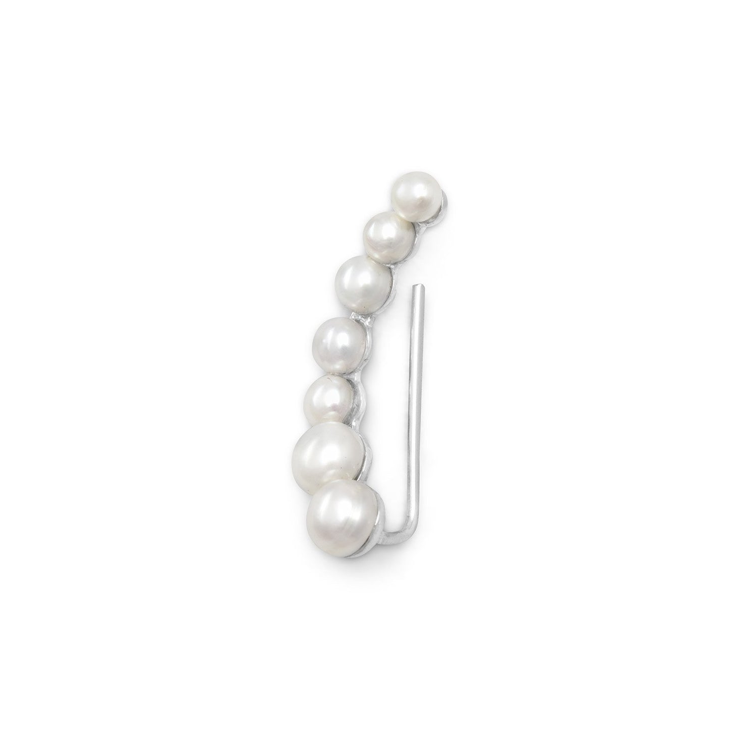 Rhodium Plated Graduated Cultured Freshwater Pearl Ear Climbers