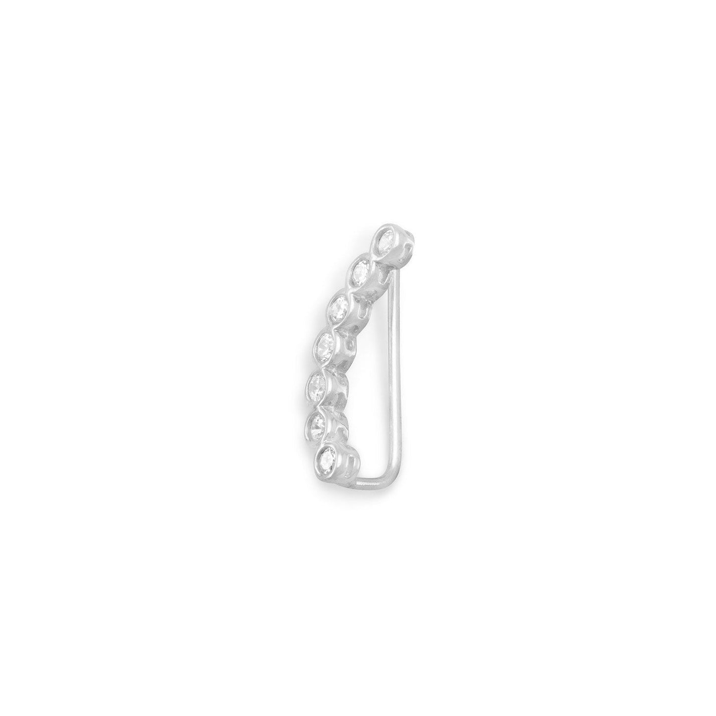 Rhodium Plated Bezel CZ Ear Climbers