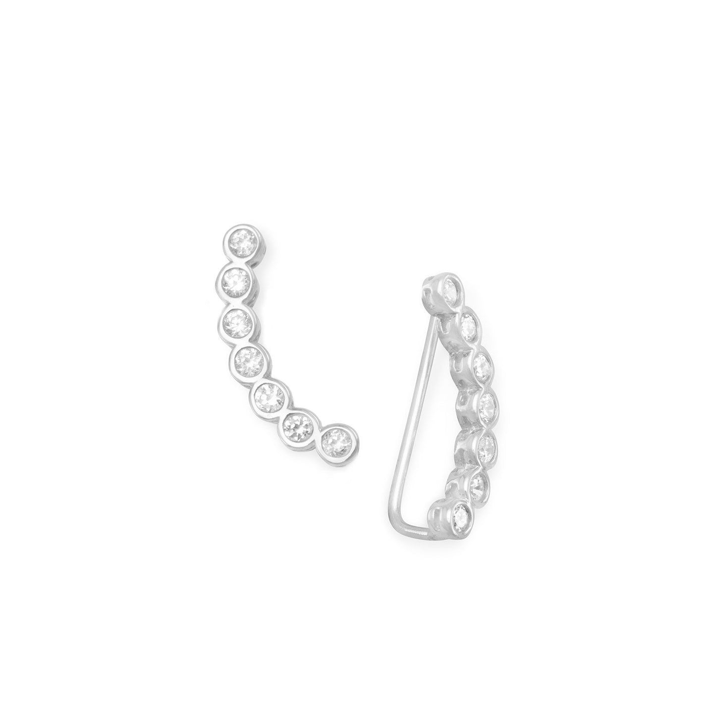 Rhodium Plated Bezel CZ Ear Climbers