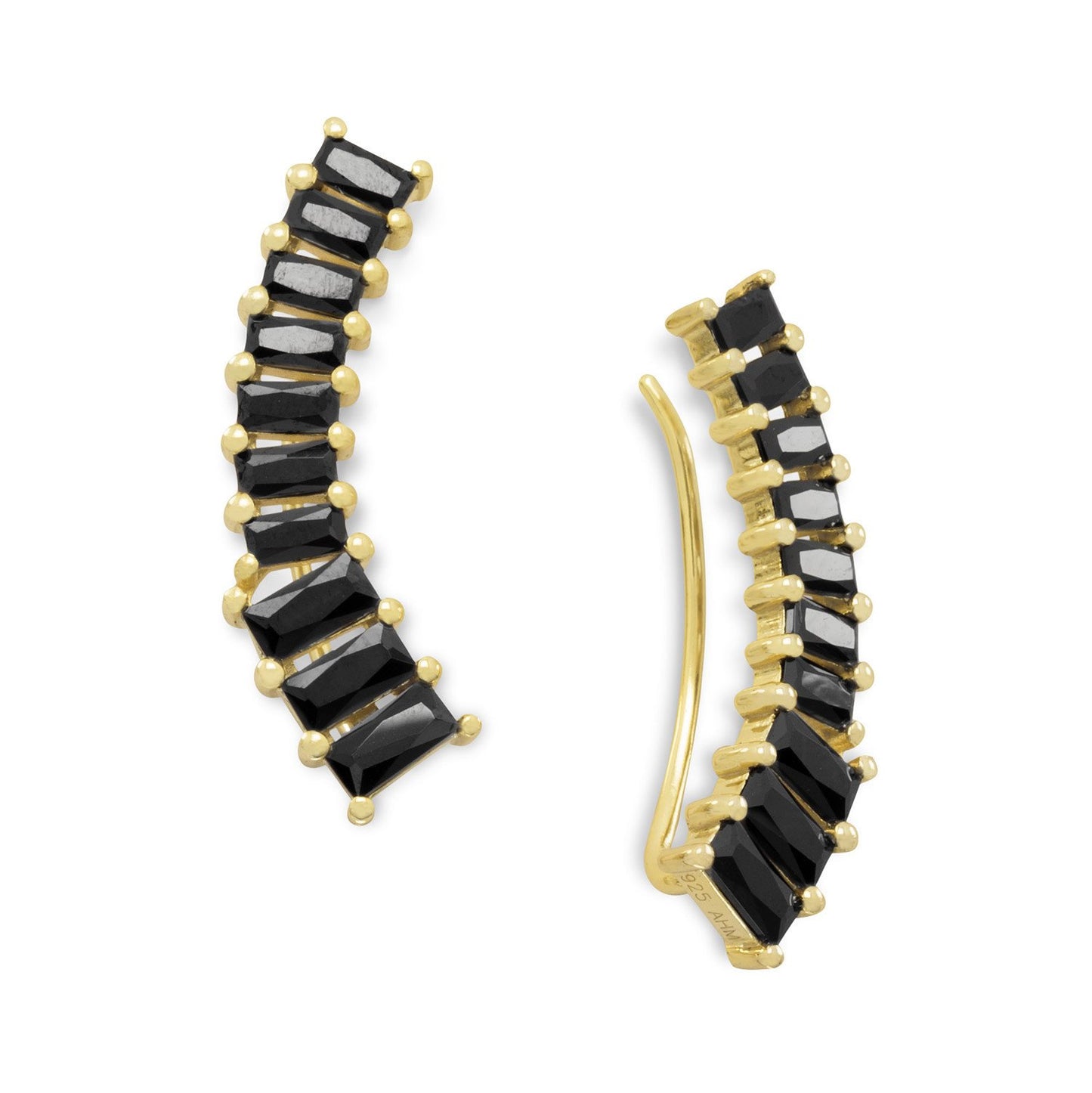 14 Karat Gold Plated Ear Climbers with Black CZs