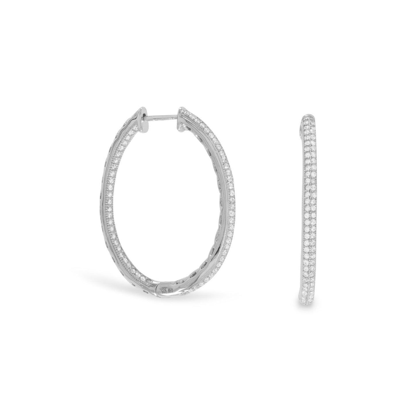 Rhodium Plated CZ In/Out Hoop Earrings