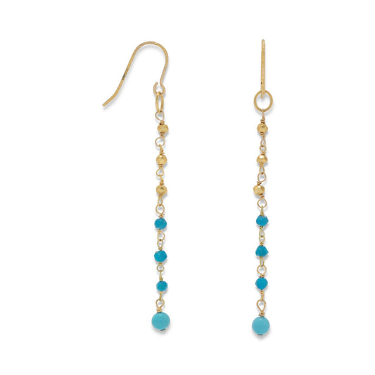 14K Gold Plated French Wire Earrings with Reconstituted Turquoise Beads