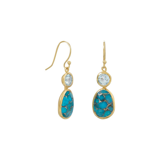 14 Karat Gold Plated Turquoise and Sky Blue Topaz Earrings