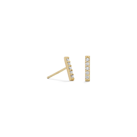 14 Karat Gold Plated Mini CZ Bar Studs