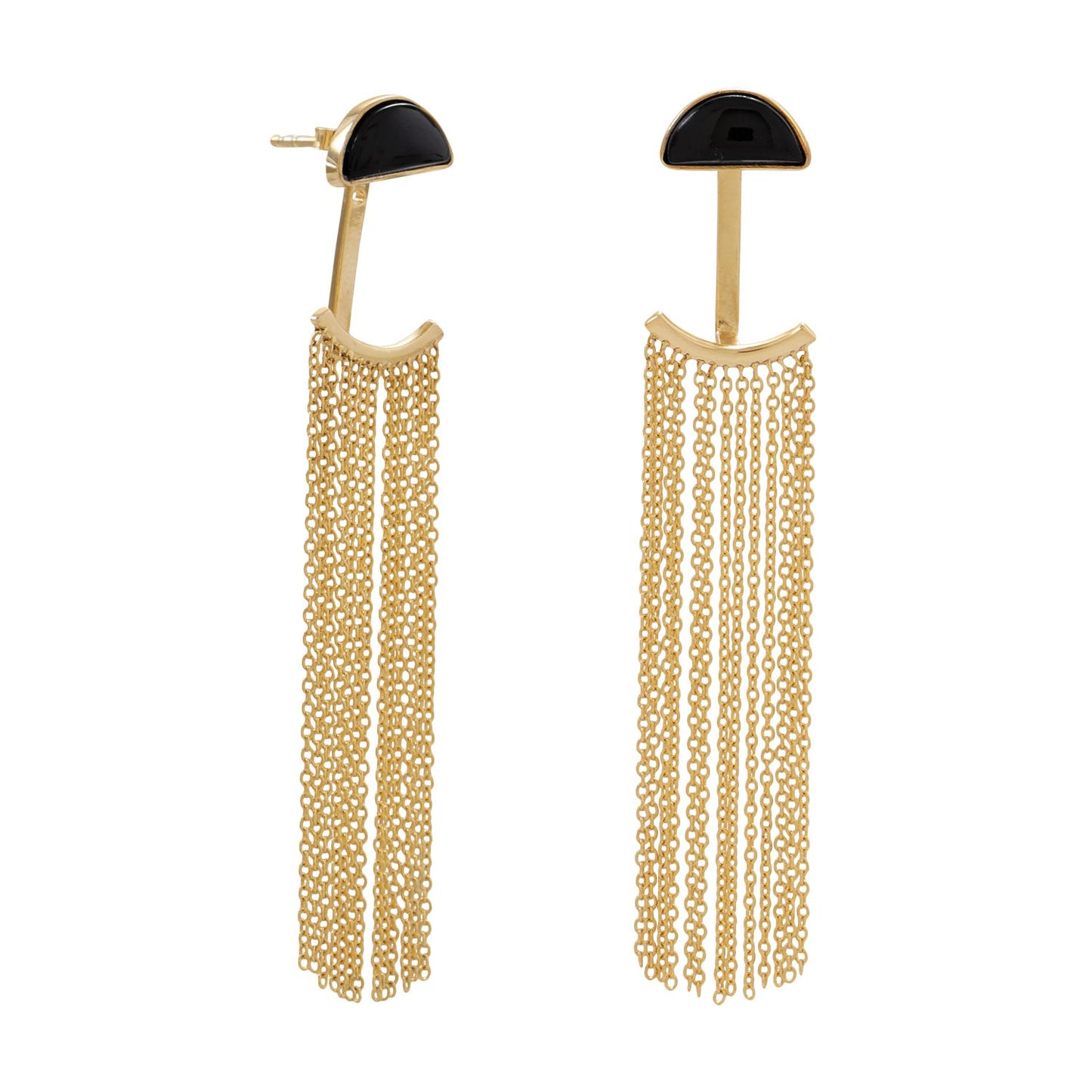 14 Karat Gold Plated Black Onyx and Fringe Front Back Earrings