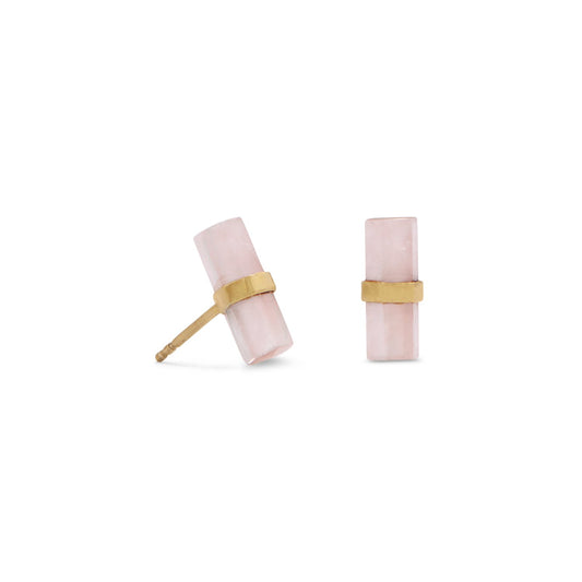 14 Karat Gold Plated Pencil Cut Rose Quartz Studs