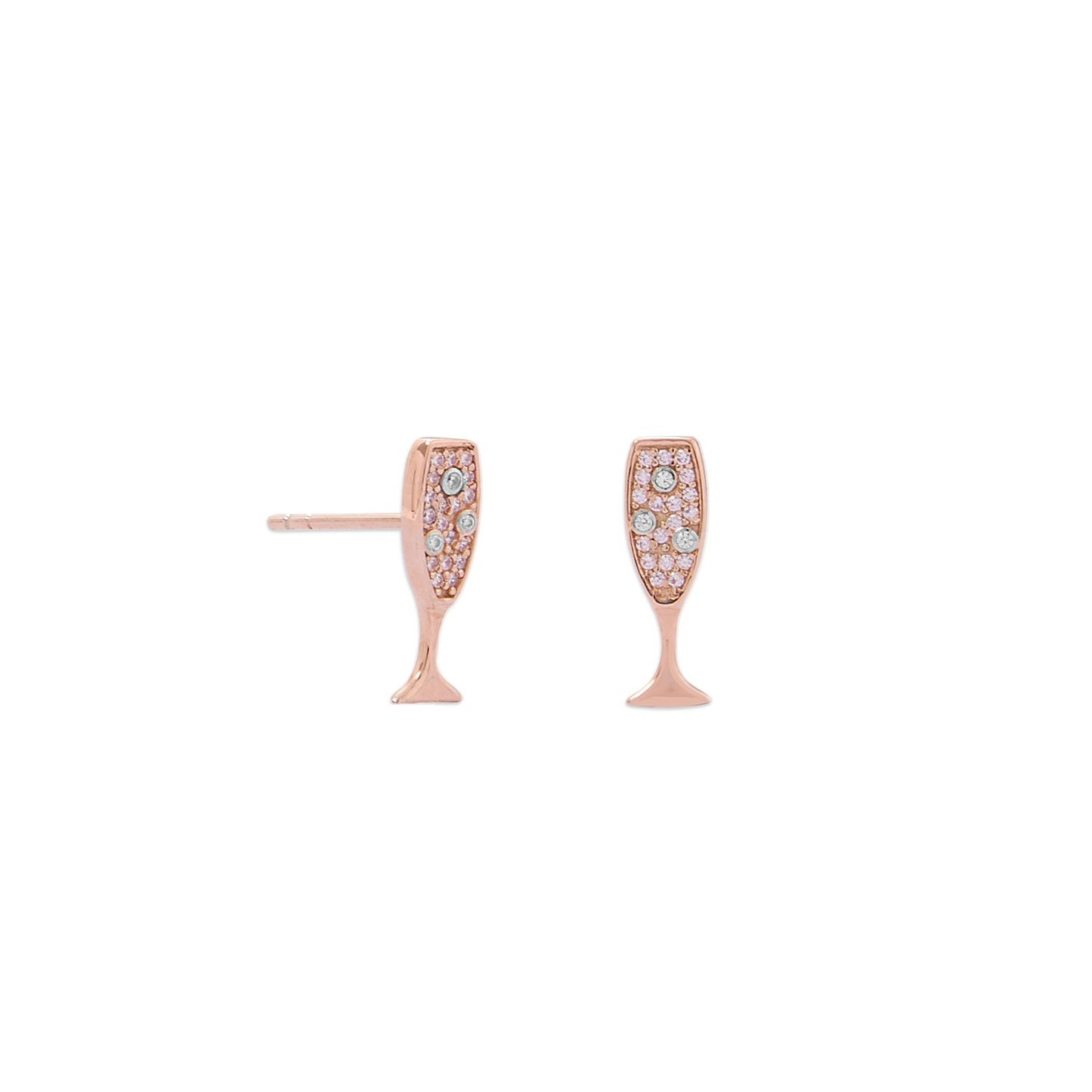 14 Karat Rose Gold Plated CZ Champagne Glass Stud Earrings