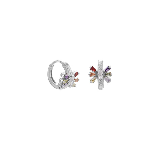 Rhodium Plated Multi Color CZ Hoop Earrings