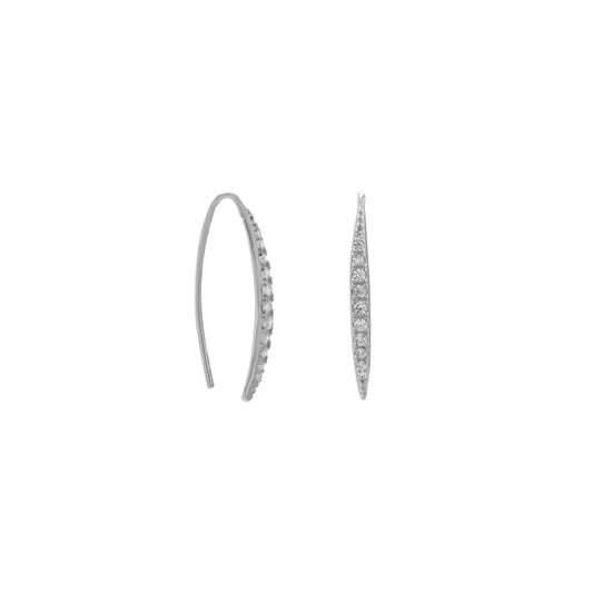 Rhodium Plated Graduated CZ Vertical Bar Earrings