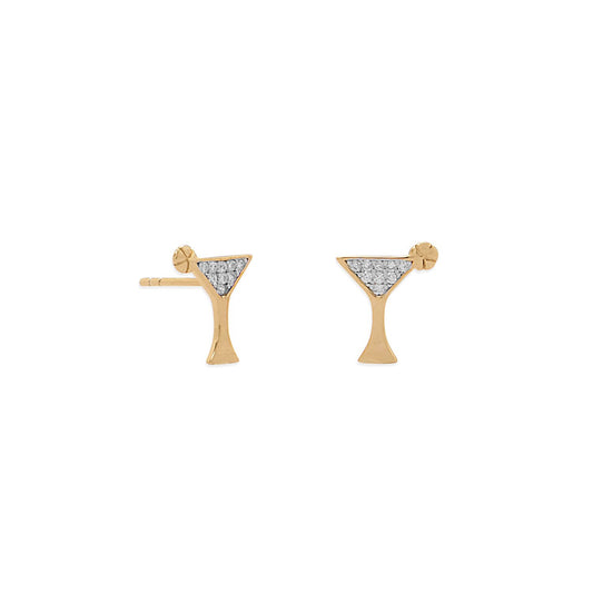 14 Karat Gold Plated CZ Martini Stud Earrings