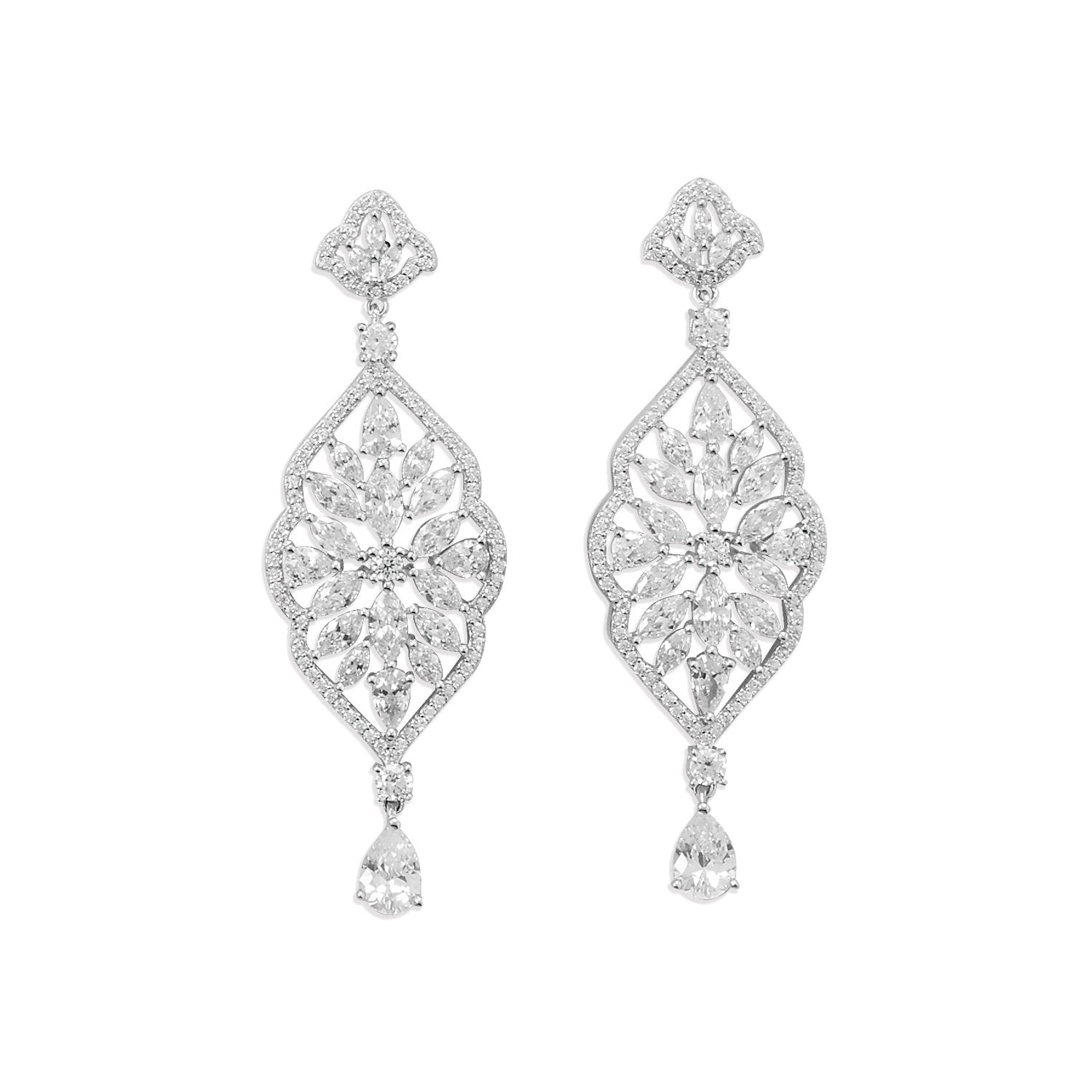 Rhodium Plated Marquise CZ Dangle Earring