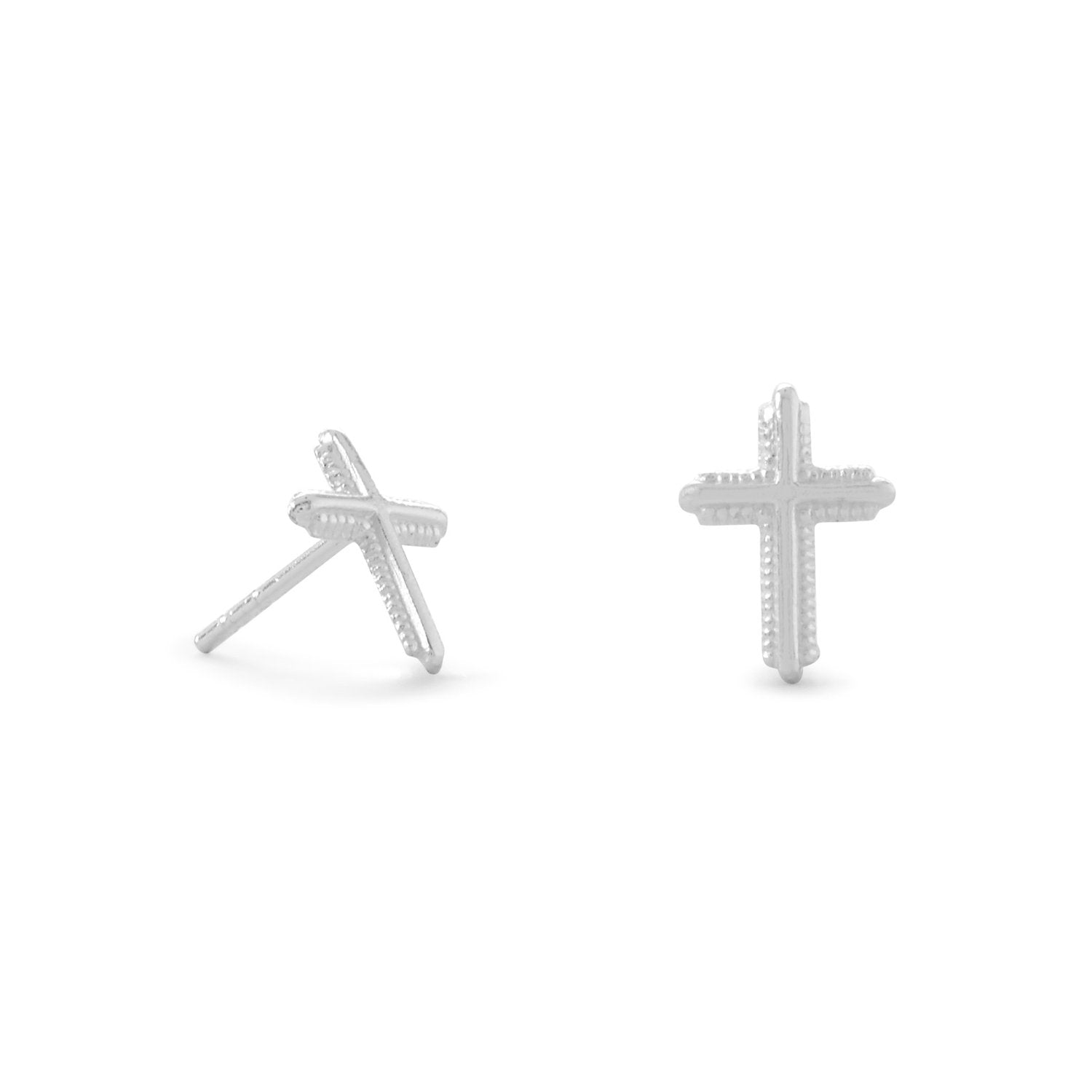 Polished Milgrain Cross Stud Earrings