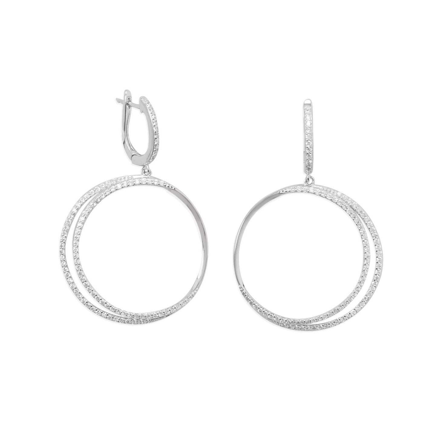 Rhodium Plated Eclipse CZ Hoop Earrings