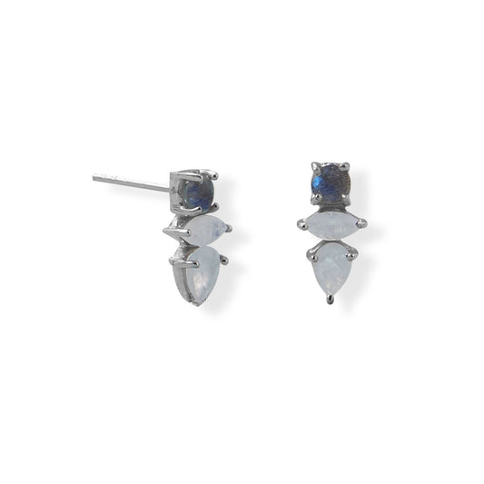 Labradorite and Rainbow Moonstone Post Earring