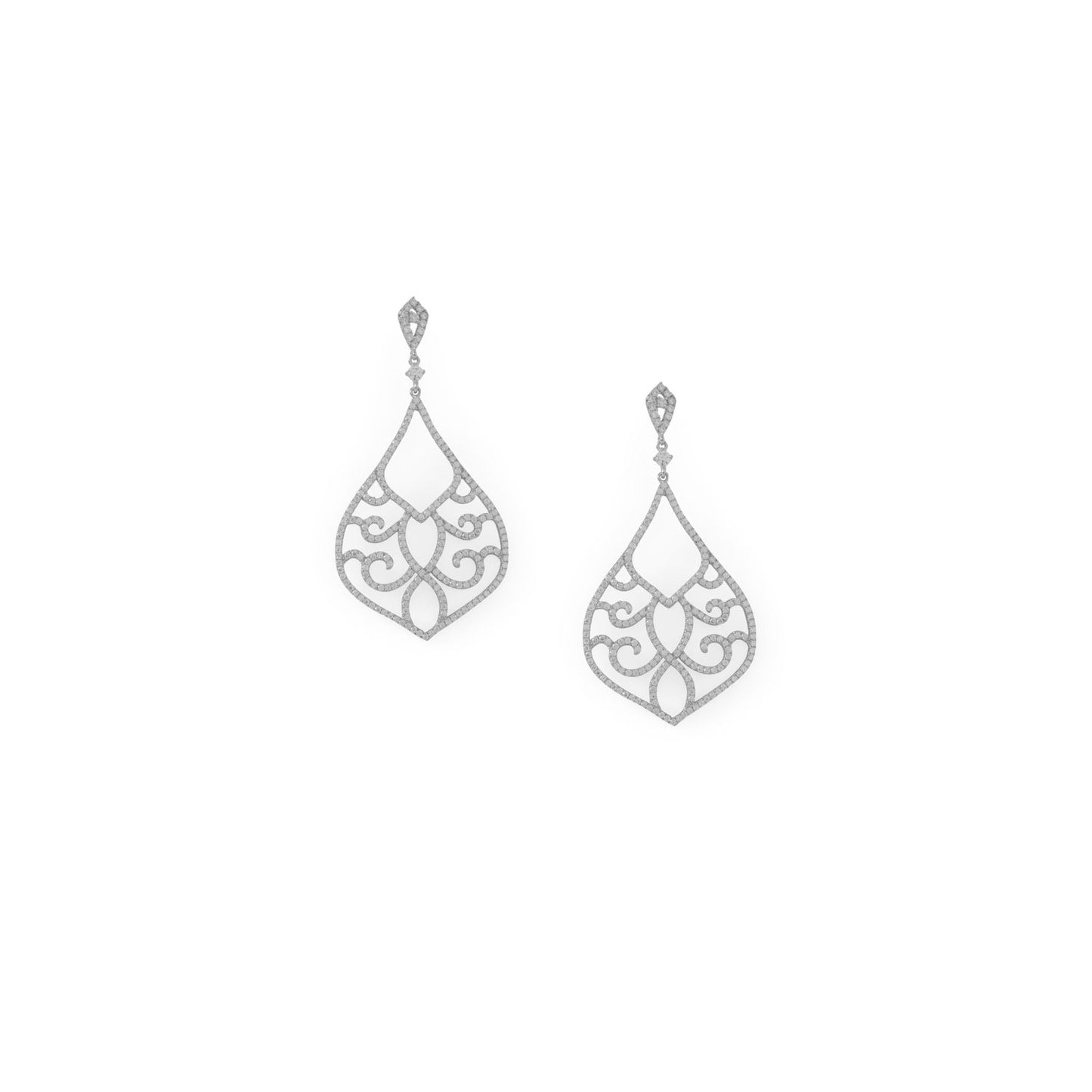 Rhodium Plated Ornate CZ Raindrop Post Earrings