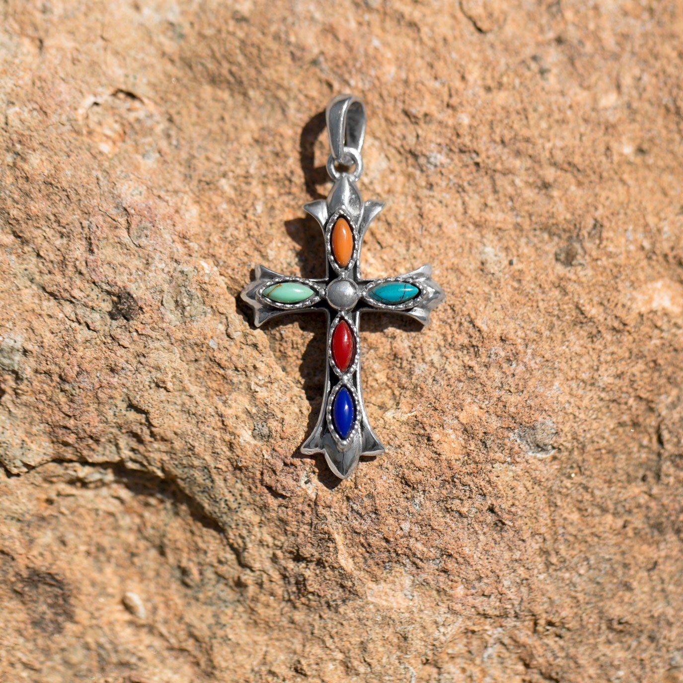 Marquise Multicolor Stone Cross Pendant